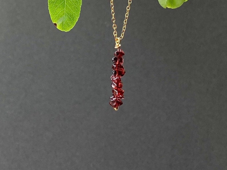 Garnet Crystal Necklace, Garnet Crystal Bar Necklace,Red crystal necklace, January Birthstone, Christmas Gift, Stocking Filler. image 1