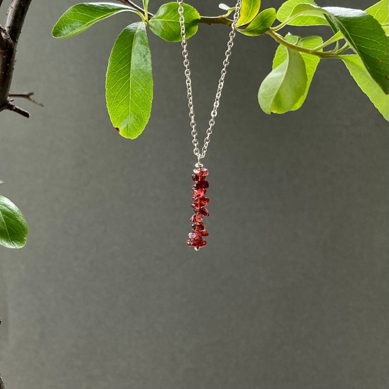 Garnet Crystal Necklace, Garnet Crystal Bar Necklace,Red crystal necklace, January Birthstone, Christmas Gift, Stocking Filler. image 2