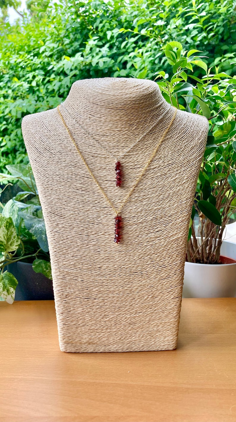 Garnet Crystal Necklace, Garnet Crystal Bar Necklace,Red crystal necklace, January Birthstone, Christmas Gift, Stocking Filler. image 6