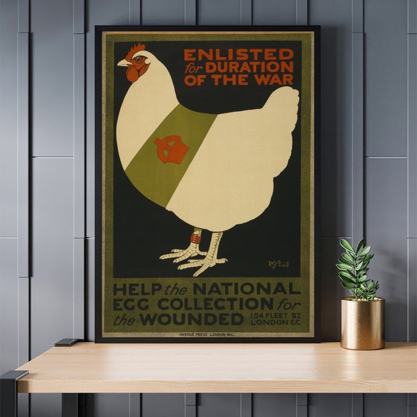 WW1 chicken print, vintage war wall art, trendy chicken wall art , printable wall poster, vintage home decor, gifts for him, military art