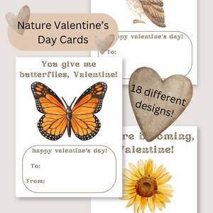 Druckbare Natur inspirierte Valentinstagskarten, sofortiger digitaler Download Aquarell Valentinstagskarten, Kinder Valentinstag druckbar