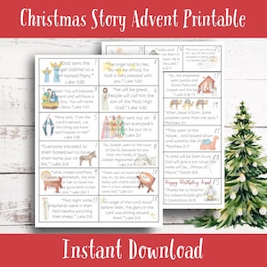 Tarjetas de calendario de Adviento con la historia de Navidad para niños: Versículo de la Natividad imprimible (Descargar PDF)