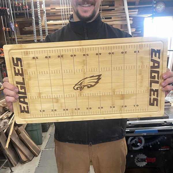 Football Field Cheese Board – Custom Engraved - Any Team or Logo – Bowl Game Day Charcuterie – Super Party Serving Board / Hostess Gift