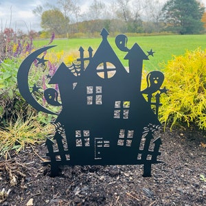 Metal Haunted House Yard Stake, Haunted House Decoration, Metal Halloween Stake, Halloween Decoration