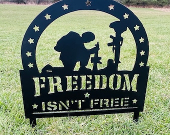 Freedom Isn't Free Yard Stake, Metal Freedom Memorial Stake, Soldier Memorial, Metal Yard Decor