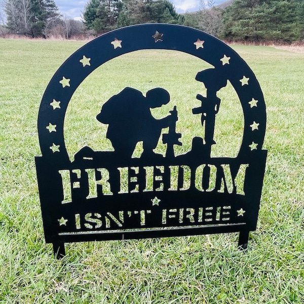 Freedom Isn't Free Yard Stake, Metal Freedom Memorial Stake, Soldier Memorial, Metal Yard Decor