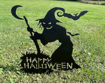 Metal Witch Yard Stake, Witch Halloween Decor, Metal Witch Stake