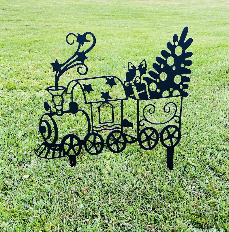 Metal Christmas Train Yard Stake Christmas Train Decor Metal Etsy