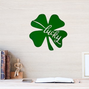 Metal Shamrock Sign, Shamrock Lucky Wall Sign, St Patrick&quot;s Day Decor, 4 Leaf Clover Metal Sign