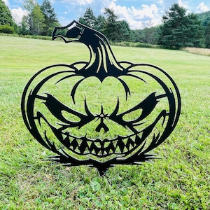 Estaca de calabaza de metal para jardín, decoración exterior de Halloween, estaca de metal para jardín de Halloween, decoración de calabaza