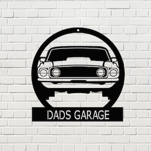 Personalized Custom Garage Sign, Metal Dads Garage Sign, Mustang Metal Sign image 1