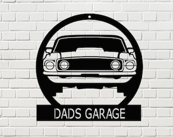 Personalized Custom Garage Sign, Metal Dads Garage Sign, Mustang Metal Sign
