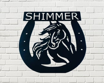 Horseshoe Metal Art, Custom Horse Sign, Personalized Barn Sign, Rustic Metal horseshoe ,Rustic Horse Sign