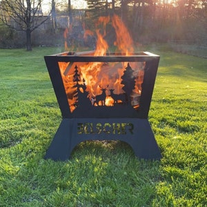 Custom Deer Fire Pit, Personalized Fire Pit, Gift For Him, Metal Plasma Cut Fire Pit