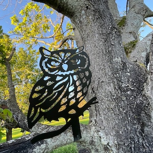 Metal Owl Yard Stake, Metal Owl Tree Stake, Owl Decor, Owl Outdoor Decor