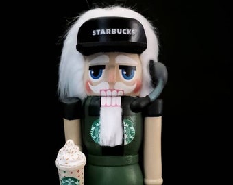 Custom Starbucks Barista Nutcracker, Coffee Barista Gift, Nutcracker Collector Gifts, Unique Custom Nutcrackers, Starbucks Coffee Gift