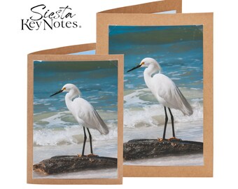 SNOWY EGRET Handmade Florida Bird Note Card with Photographic Print