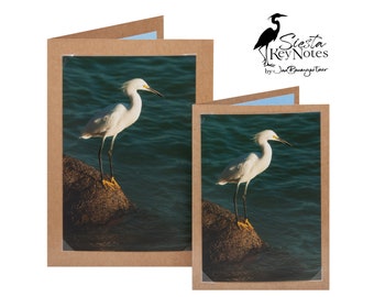 SNOWY EGRET Handmade Florida Bird Note Card with Photographic Print