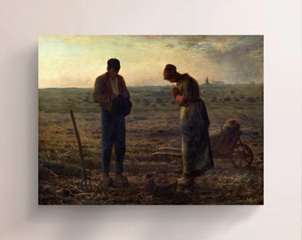 The Angelus, Jean-Francois Millet 1859 , Vintage Canvas Art Print  J_944