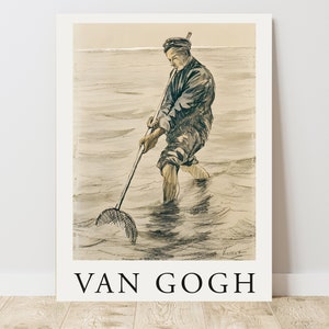 Van Gogh The Shell Fisherman, Vintage Exhibition Canvas Art Print  J_437