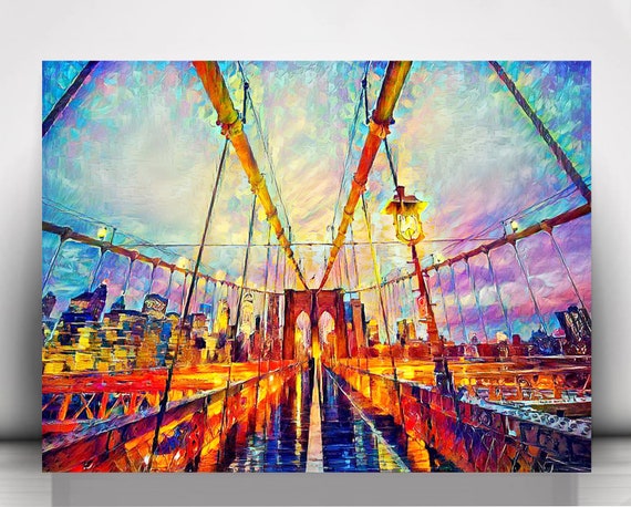 Brooklyn Bridge in the Rain, Ando Sasaki Painting, Canvas