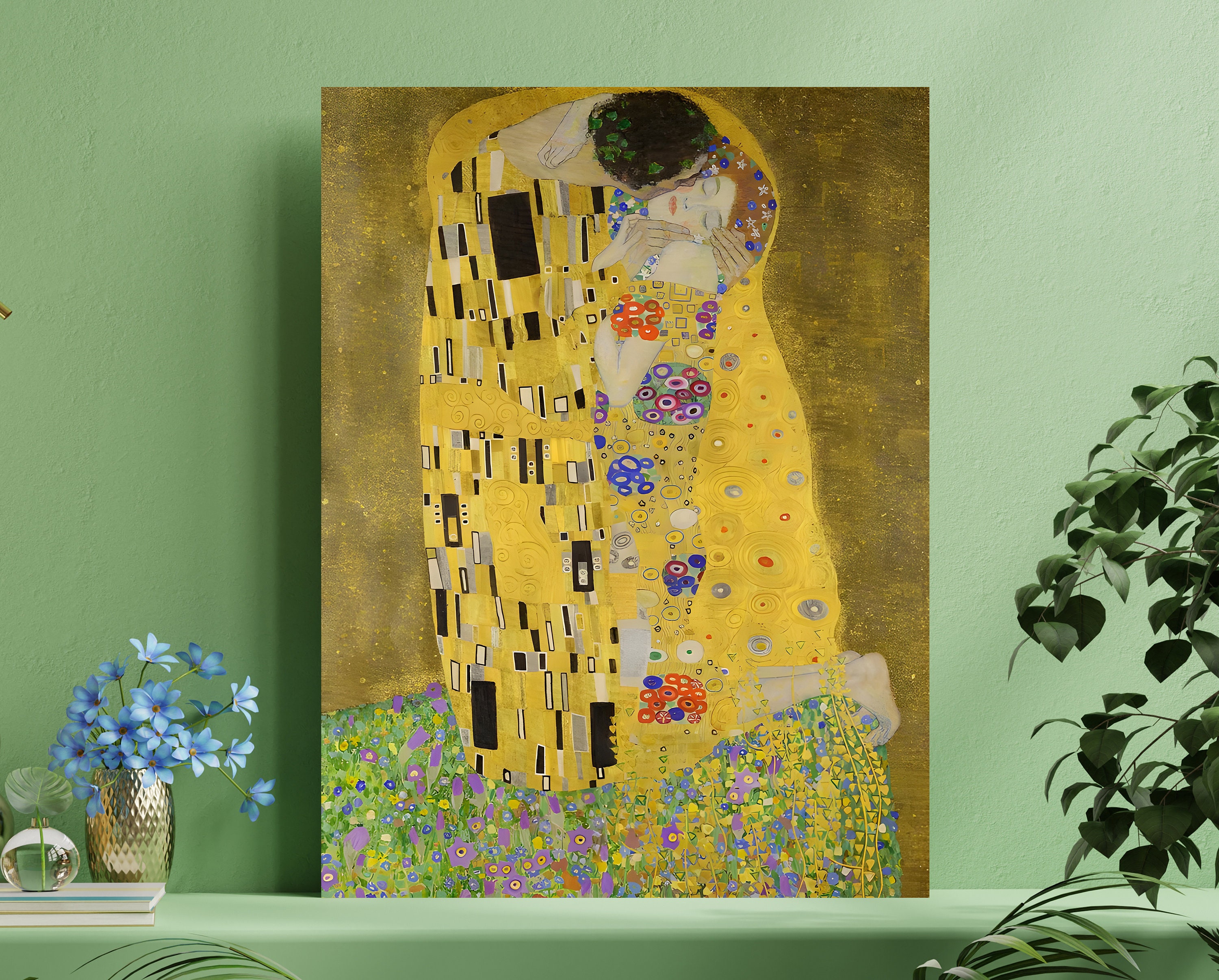 Gustav Klimt Poster the Kiss, Vintage Exhibition Canvas Art Print J_385 ...