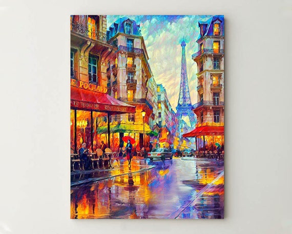 Paris Street in Rain Canvas Print: Ando Sasaki Palette Knife