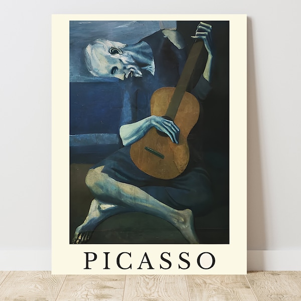 Picasso The Old Guitarist, Art Print | Pablo Picasso Vintage Exhibition Canvas Print  J_424