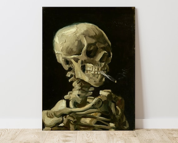 Vincent Van Gogh, Skull of a Skeleton With Burning Cigarette (1885),  Vintage Canvas Art Print J_846