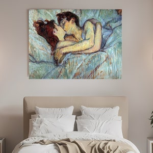 Henri de Toulouse-Lautrec, The Kiss In Bed 1892 , Vintage Canvas Art Print J_668 image 2