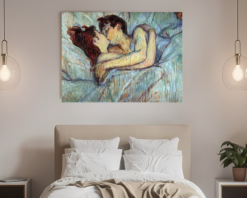 Henri de Toulouse-Lautrec, The Kiss In Bed 1892 , Vintage Canvas Art Print J_668 image 2