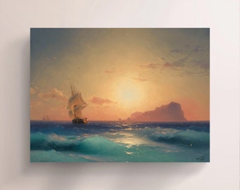 Ivan Aivazovsky, Sunset over Ischia (1873), Vintage Canvas Art Print  J_537