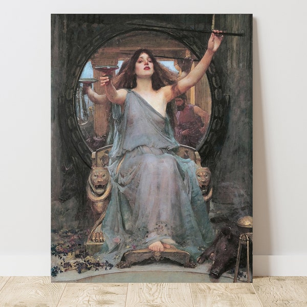 John William Waterhouse, Circe Offering the Cup to Odysseus (1891), Vintage Canvas Art Print  J_517