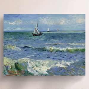 Vincent van Gogh, Paisaje marino cerca de Les Saintes-Maries-de-la-Mer (1888), Vintage Canvas Art Print J_727