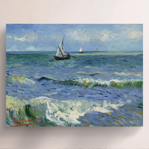 Vincent van Gogh, Seascape near Les Saintes-Maries-de-la-Mer (1888), Vintage Canvas Art Print  J_727