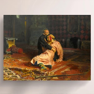 Ilya Repin: Ivan the Terrible and His Son, Vintage Canvas Art Print J_864