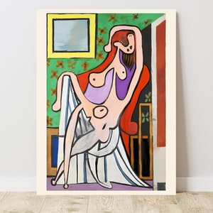 Picasso  Grand Nu au Fauteuil rouge Art Print | Pablo Picasso Vintage Exhibition Canvas Print  J_413