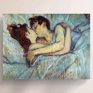 Henri de Toulouse-Lautrec, El beso en la cama (1892), vintage canvas art print J_668