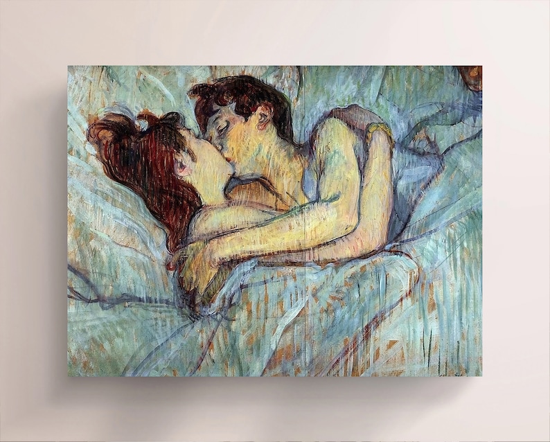 Henri de Toulouse-Lautrec, The Kiss In Bed 1892 , Vintage Canvas Art Print J_668 image 1