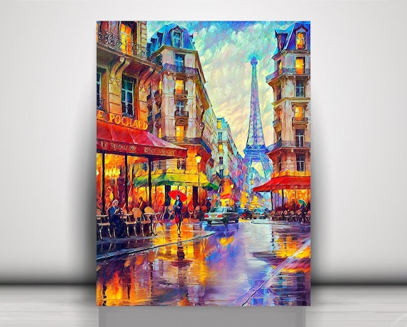 Paris Street in Rain Canvas Print: Ando Sasaki Palette Knife