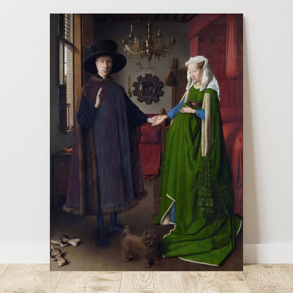 Jan van Eyck, The Arnolfini Portrait (1434), Vintage Canvas Art Print  J_827