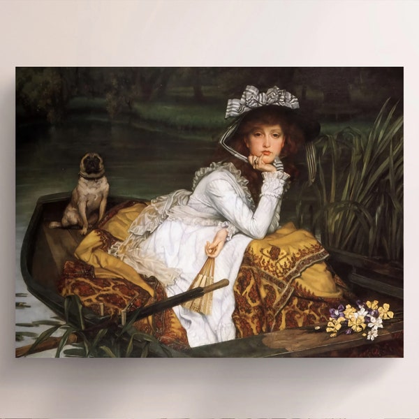 James Tissot, Young Lady In A Boat (1871), Vintage Canvas Art Print  J_714