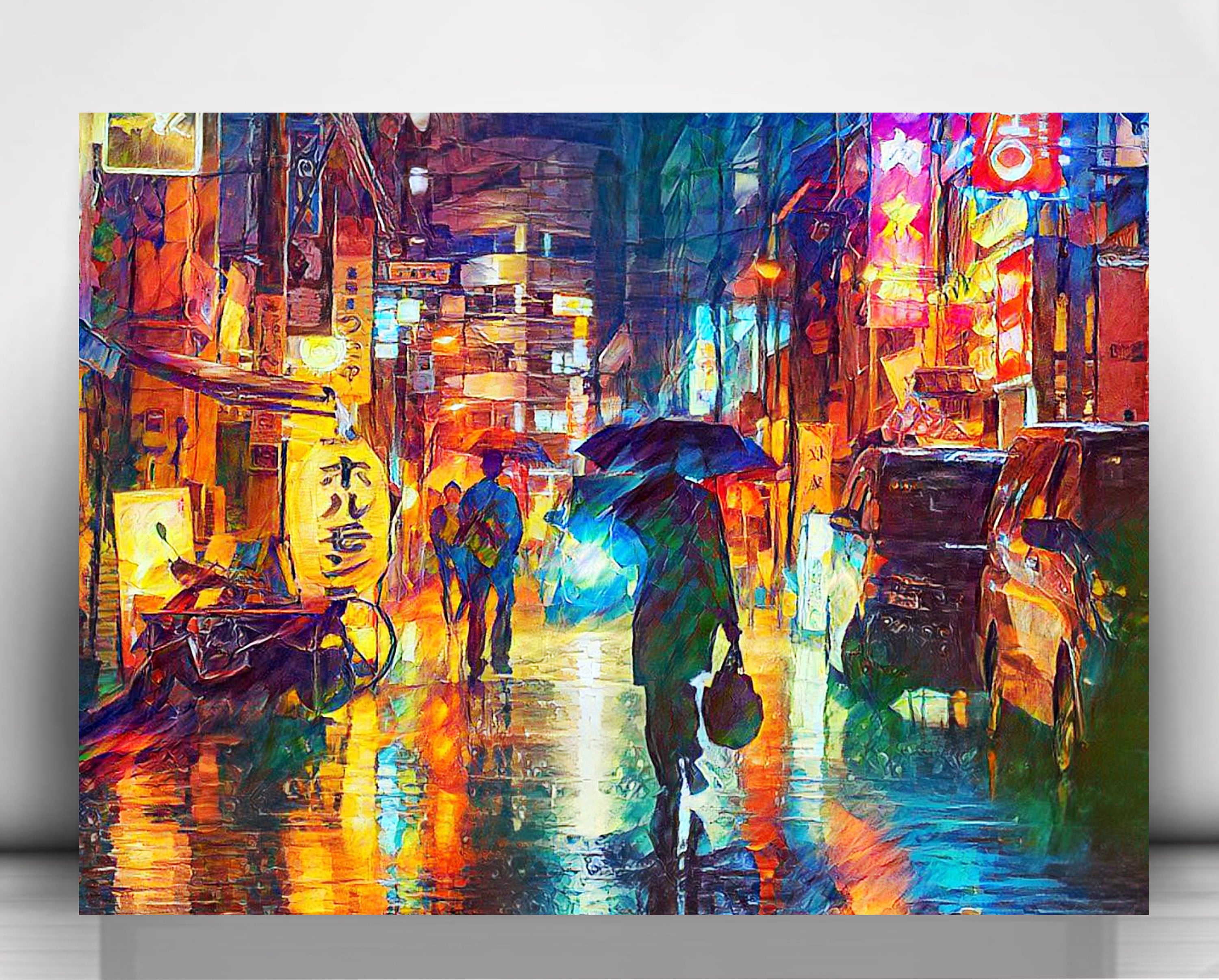 Tokyo Street in Rain Canvas Art: Ando Sasaki Palette Knife