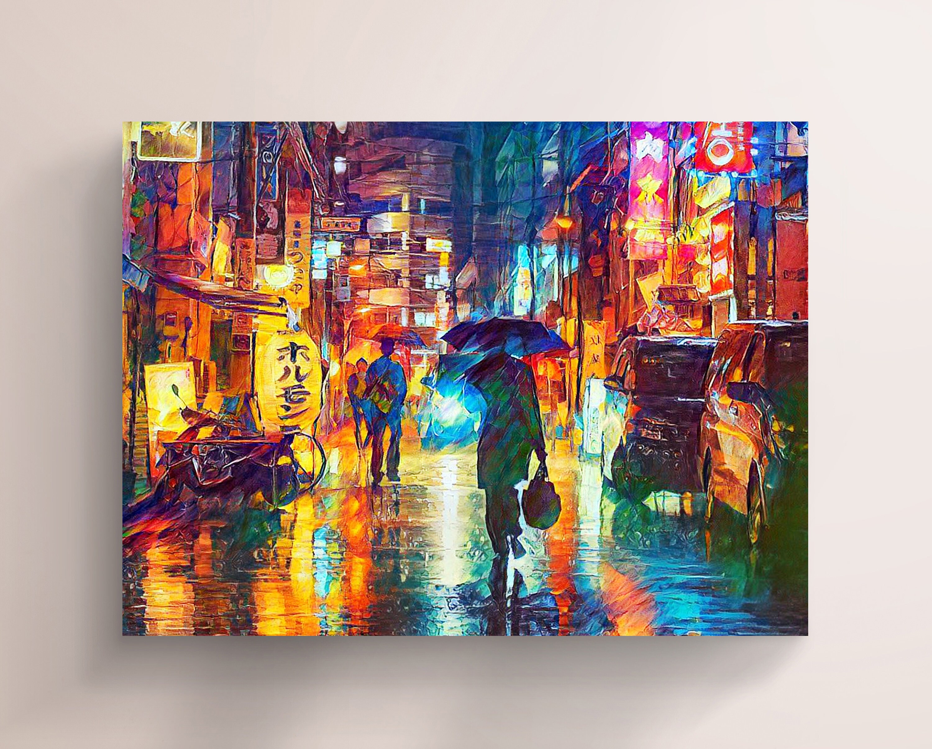 Tokyo Street in Rain Canvas Art: Ando Sasaki Palette Knife