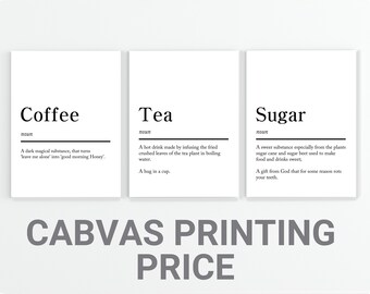 Coffee Tea Sugar Definition Canvas Print Set: Kitchen Wall Art