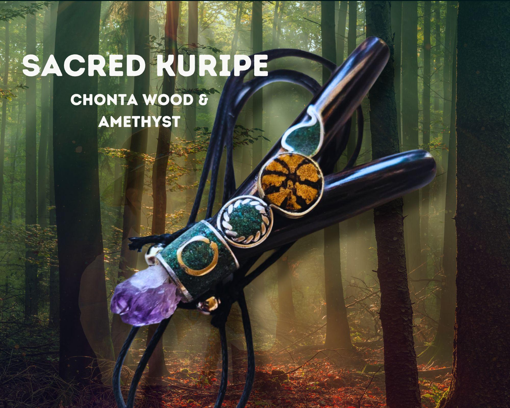 Chonta Wood Amethyst Ayahuasca Slice Kuripe Self Aplicator  Chrysocolla