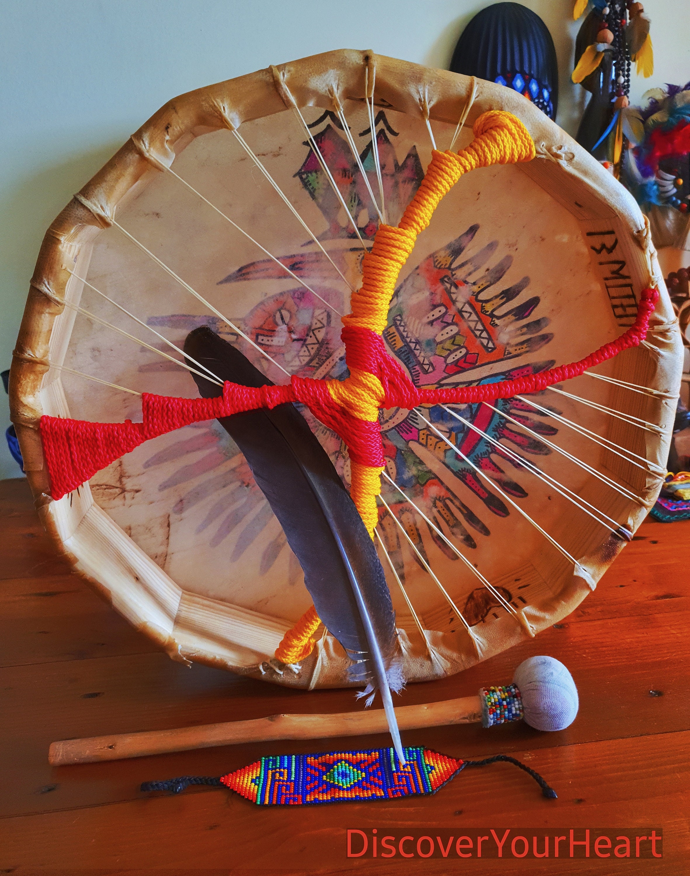 Shamanic Drum Andean Eagle, Goat. Available Octagon, 13 Sides or Rounded – Circular, 32 cm