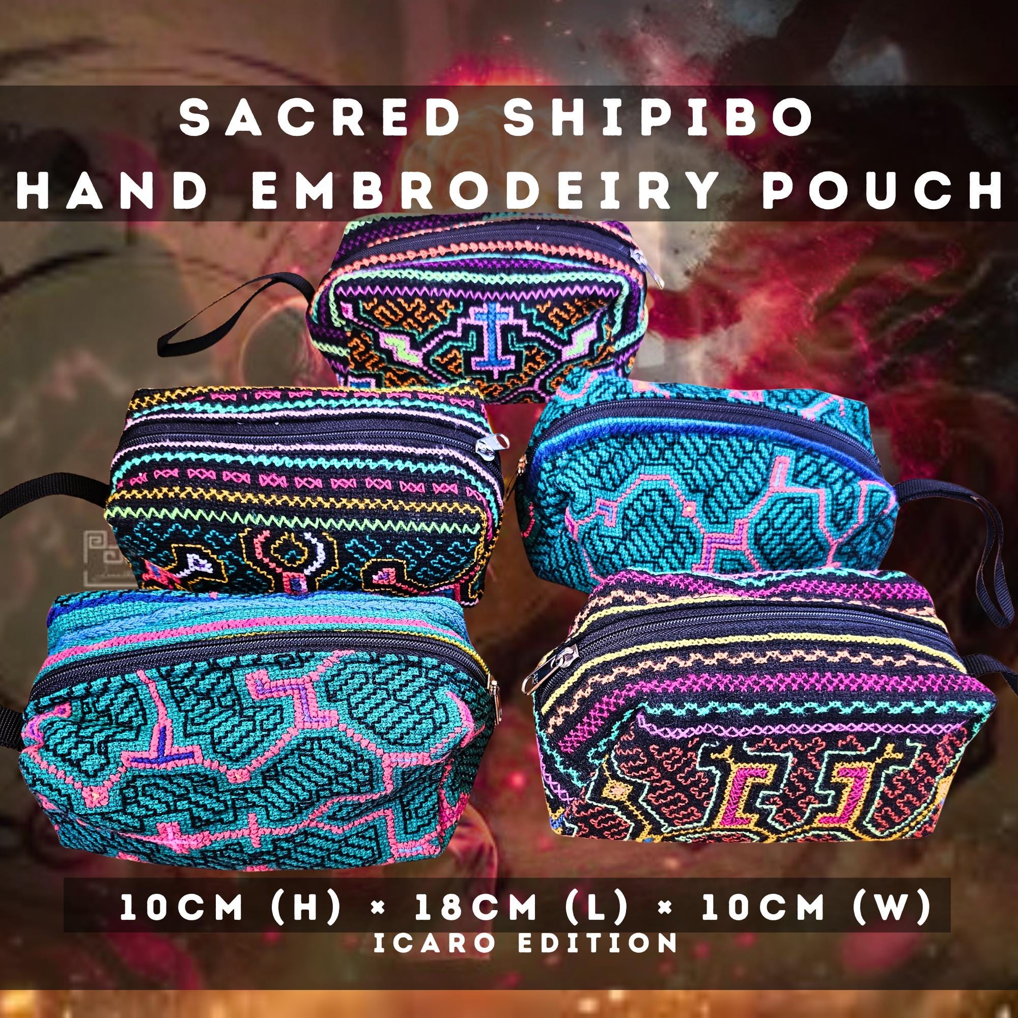 Handmade Embroidery Pouch Shipibo Art ICARO-Abundance Flower L18cm- W10cm -W10cm