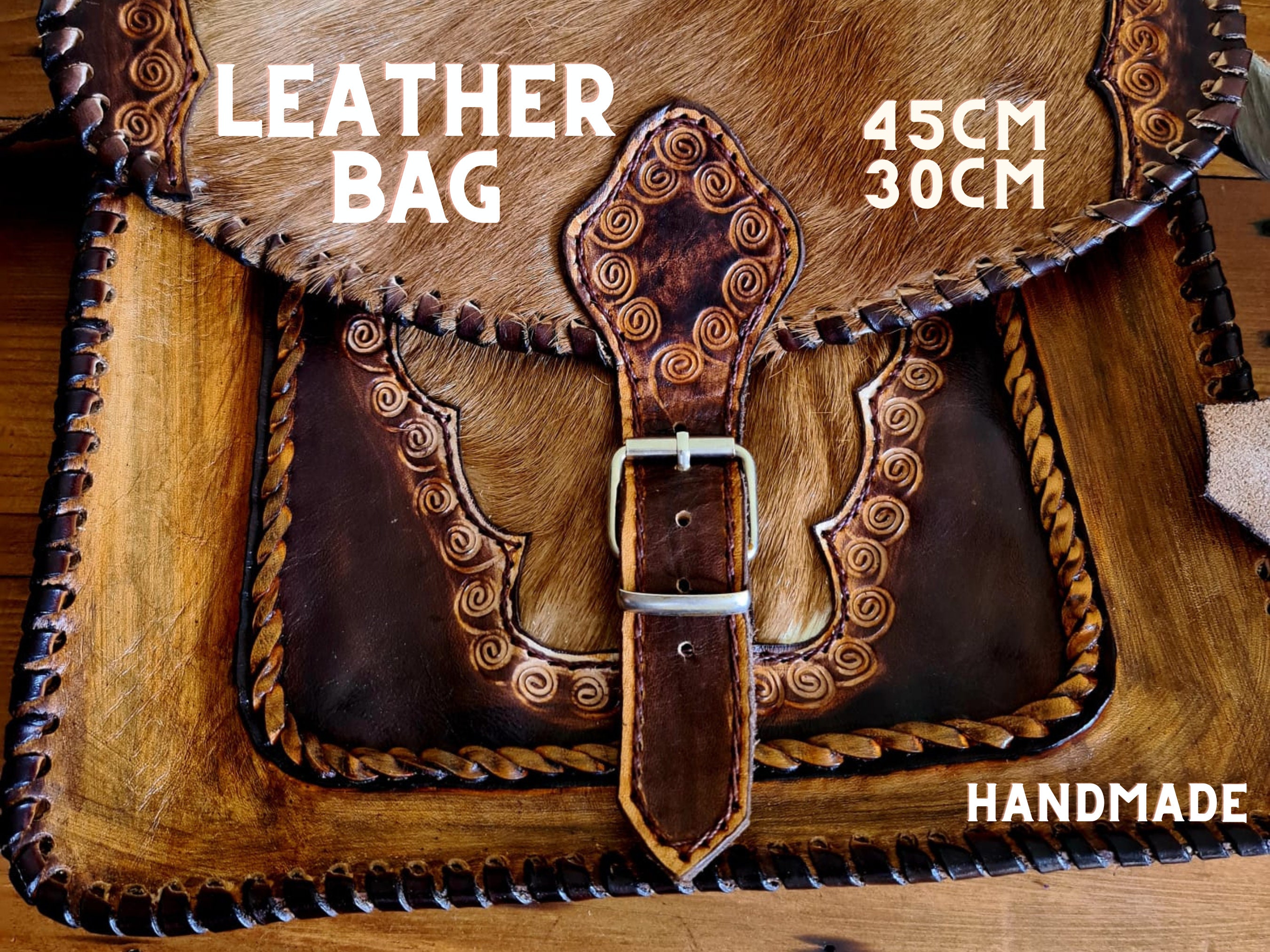 Handmade LEATHER  Shoulder Bag Crossbody Bag Unisex -Natural (Brown)