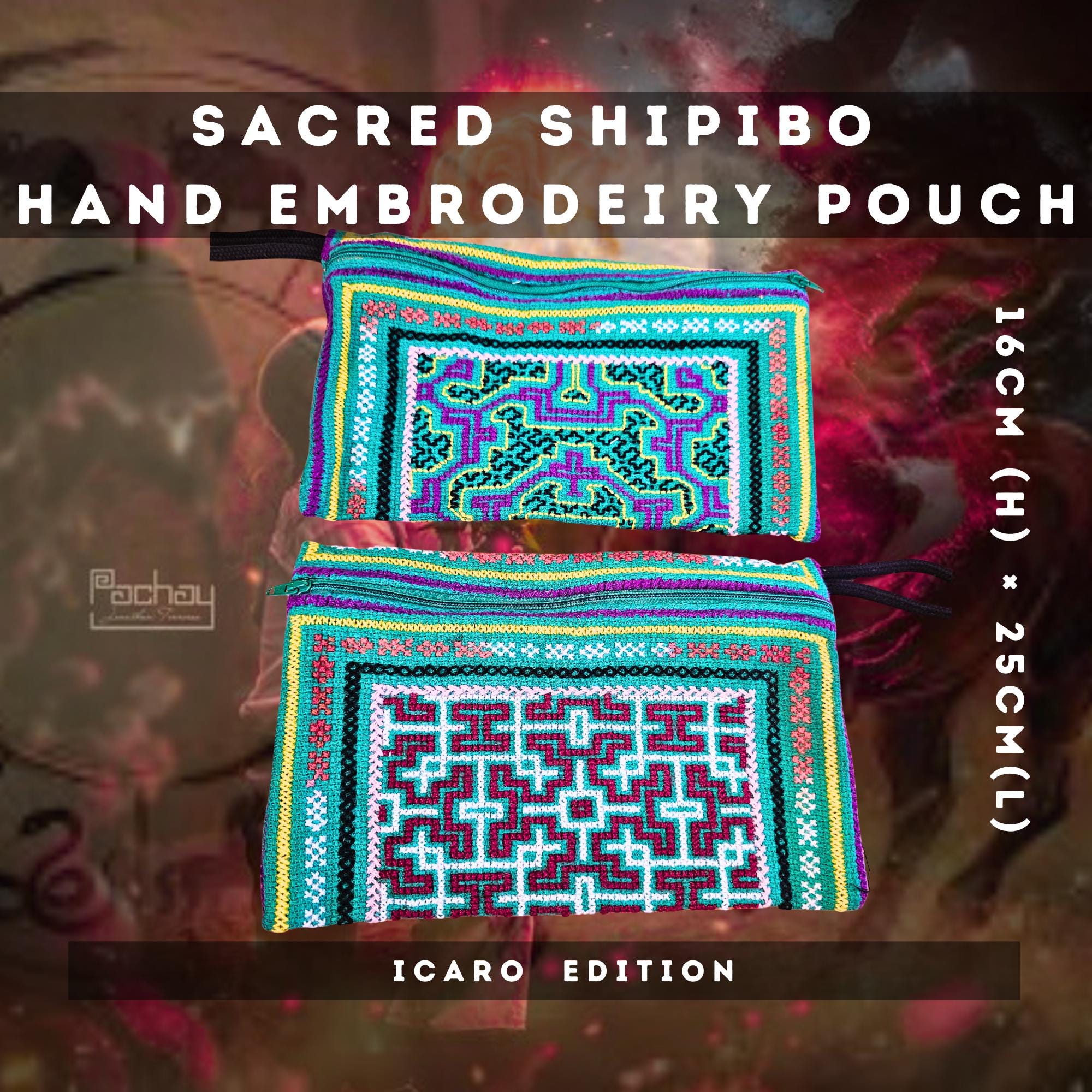 Handmade Embroidery Pouch Shipibo Art ICARO-ICARO - 16cmx25cm